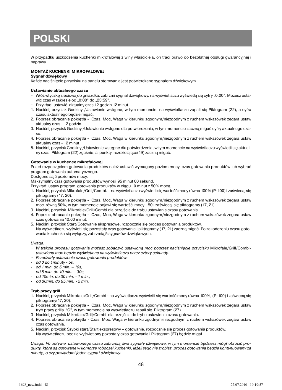 Polski | Vitek VT-1698 User Manual | Page 48 / 92