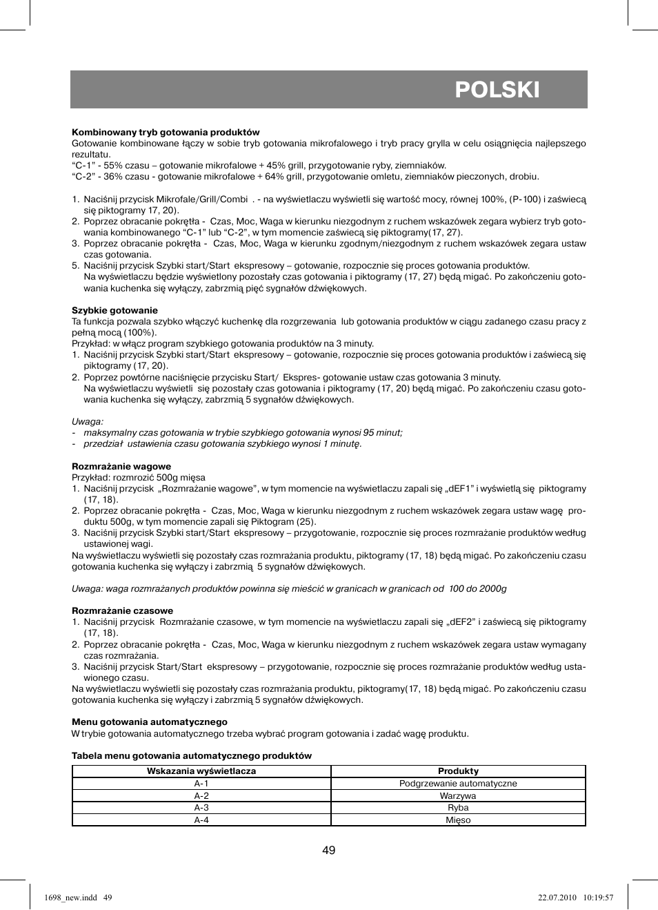 Polski | Vitek VT-1698 User Manual | Page 49 / 92