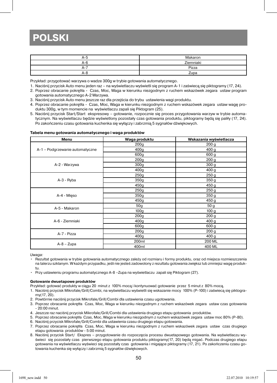 Polski | Vitek VT-1698 User Manual | Page 50 / 92