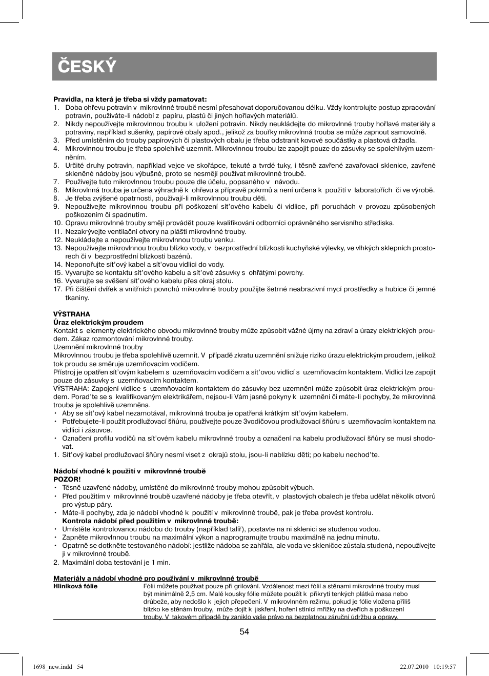 Český | Vitek VT-1698 User Manual | Page 54 / 92