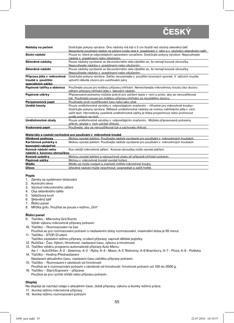 Český | Vitek VT-1698 User Manual | Page 55 / 92