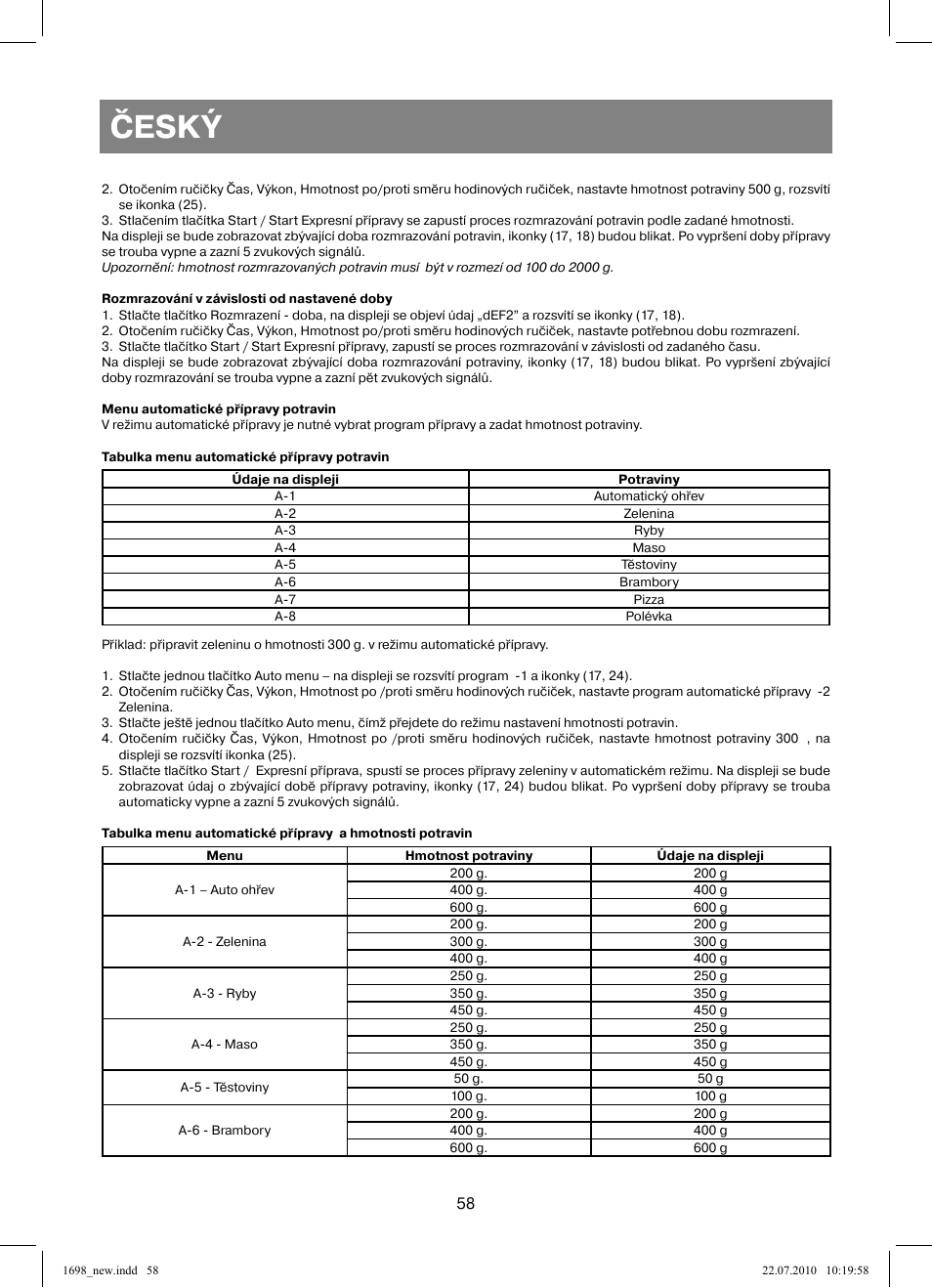 Český | Vitek VT-1698 User Manual | Page 58 / 92