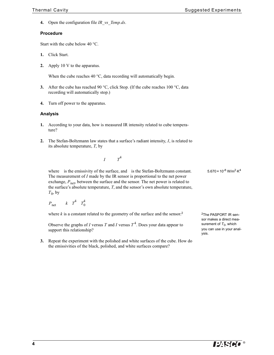PASCO TD-8580A Thermal Cavity User Manual | Page 4 / 8