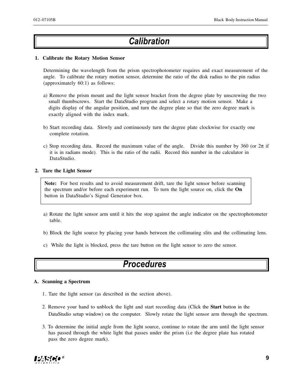 Calibration, Procedures | PASCO OS-8542 BLACK BODY LIGHT SOURCE User Manual | Page 13 / 23