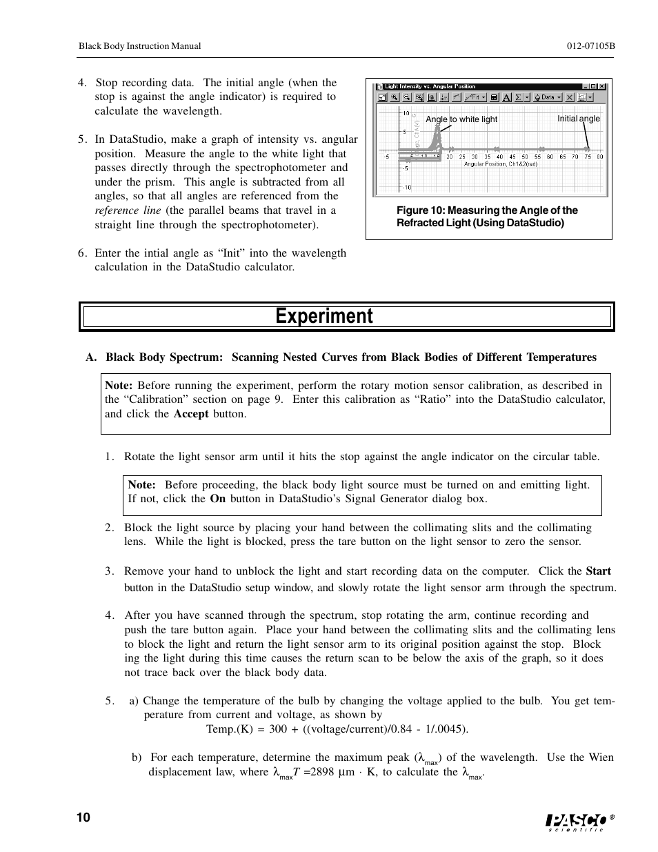 Experiment | PASCO OS-8542 BLACK BODY LIGHT SOURCE User Manual | Page 14 / 23