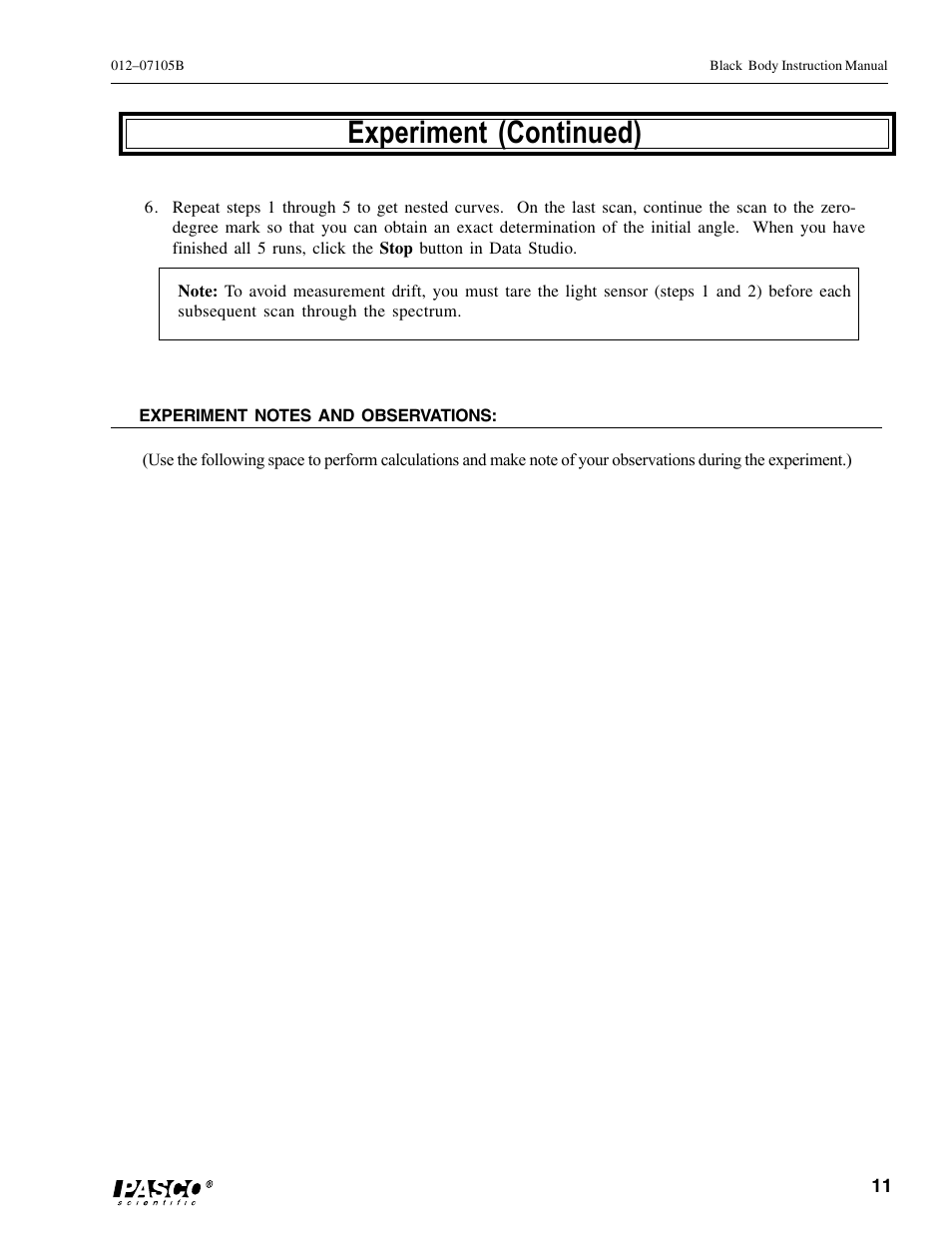 Experiment (continued) | PASCO OS-8542 BLACK BODY LIGHT SOURCE User Manual | Page 15 / 23