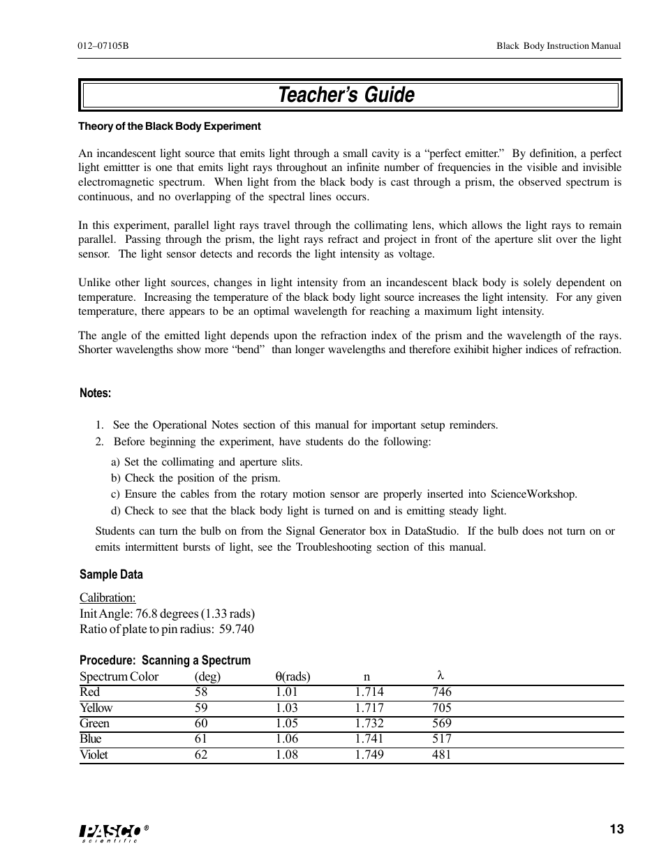 Teacher’s guide | PASCO OS-8542 BLACK BODY LIGHT SOURCE User Manual | Page 17 / 23