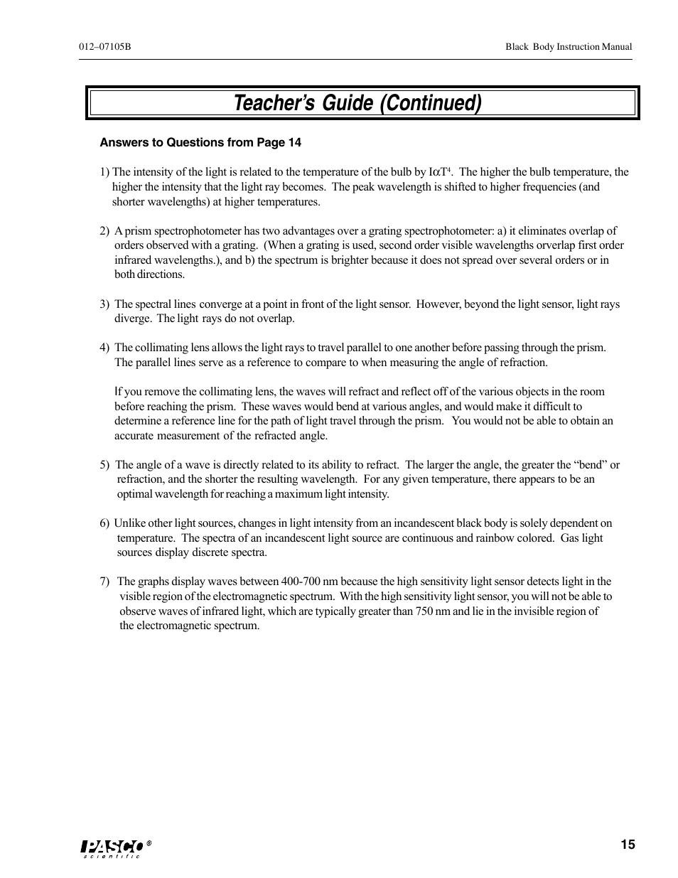 Teacher’s guide (continued) | PASCO OS-8542 BLACK BODY LIGHT SOURCE User Manual | Page 19 / 23