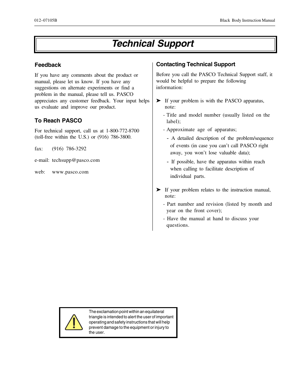 Technical support | PASCO OS-8542 BLACK BODY LIGHT SOURCE User Manual | Page 23 / 23