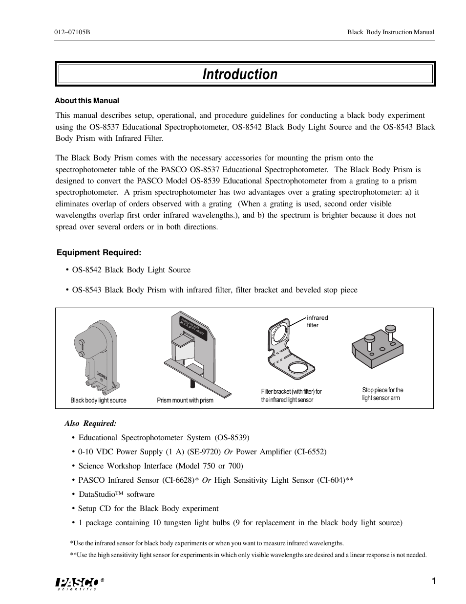 Introduction | PASCO OS-8542 BLACK BODY LIGHT SOURCE User Manual | Page 5 / 23