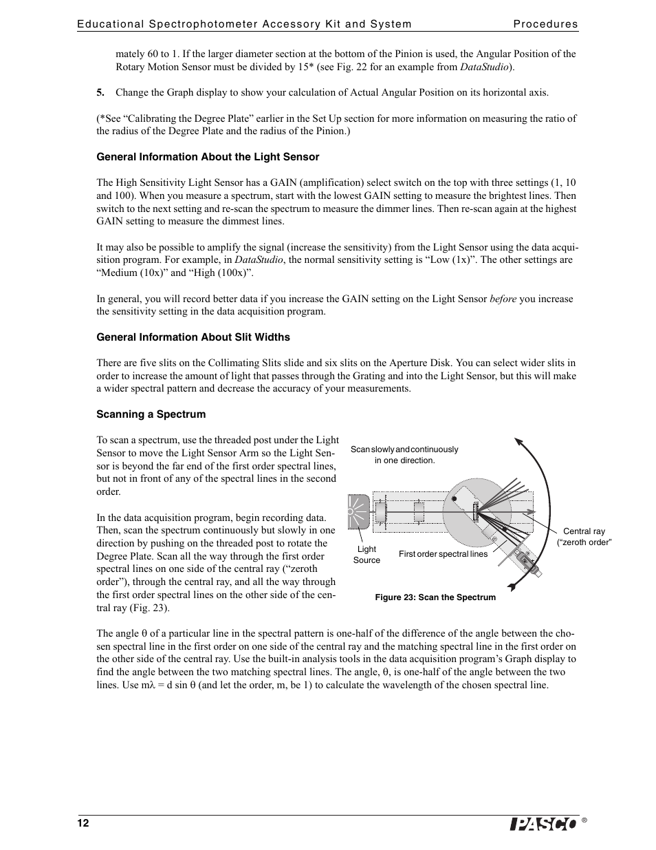 Central ray (“zeroth order | PASCO OS-8539 Educational Spectrophotometer User Manual | Page 16 / 32