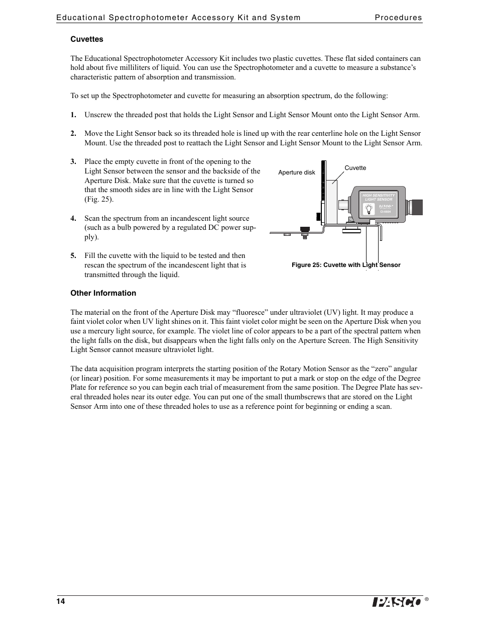 Cuvette | PASCO OS-8539 Educational Spectrophotometer User Manual | Page 18 / 32