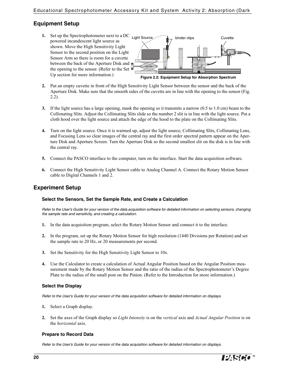 Cuvette, Equipment setup, Experiment setup | PASCO OS-8539 Educational Spectrophotometer User Manual | Page 24 / 32