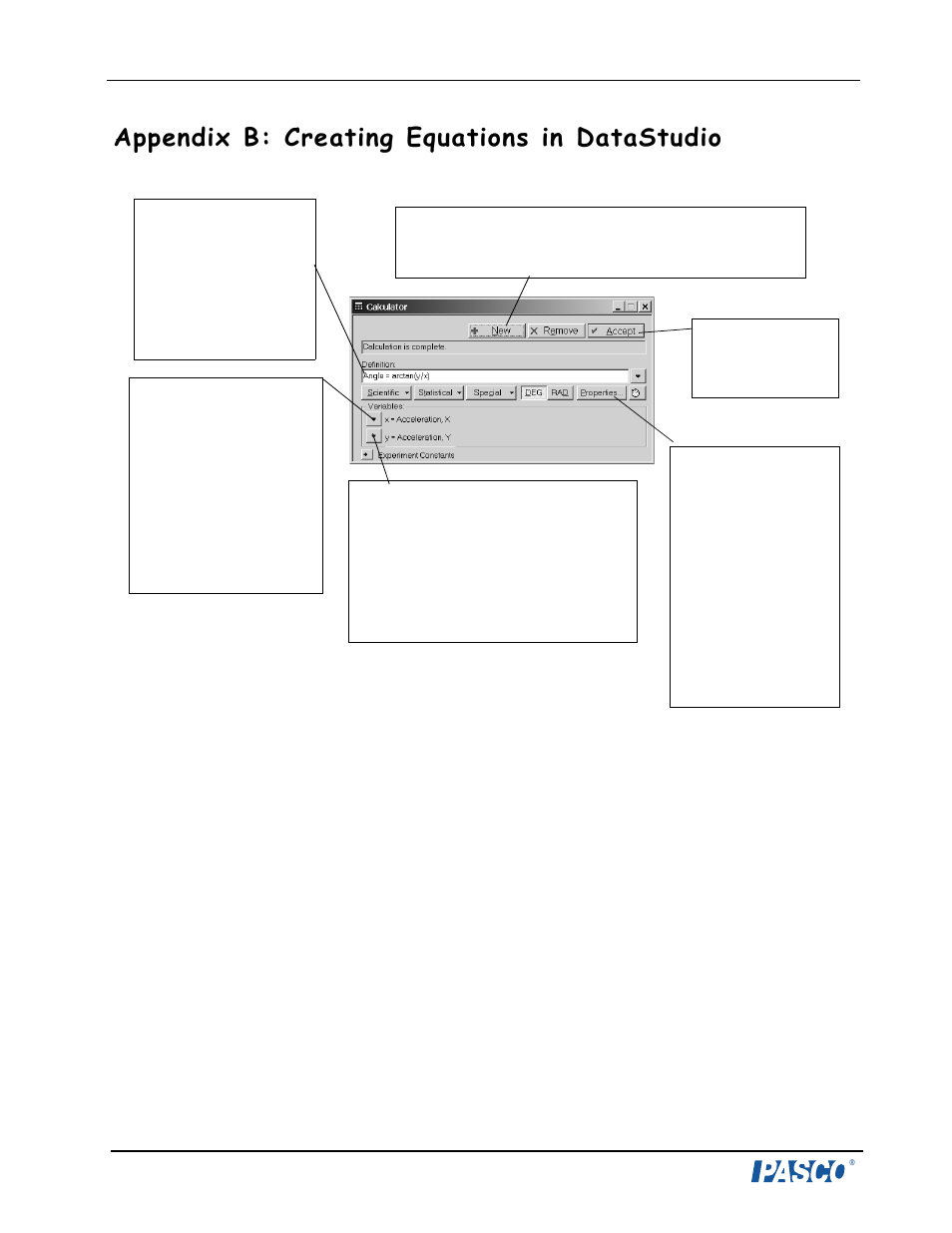 Appendix b: creating equations in datastudio | PASCO CI-6460 Force Sensor Balance Stand User Manual | Page 13 / 14