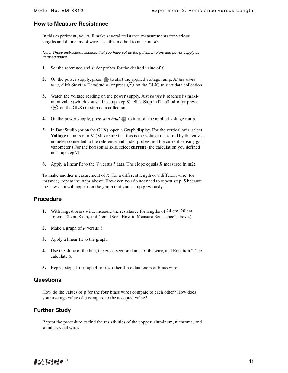 PASCO EM-8812 Resistance Apparatus User Manual | Page 11 / 18