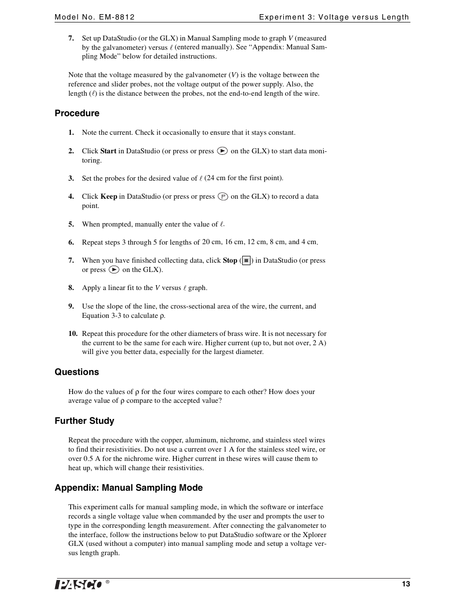 PASCO EM-8812 Resistance Apparatus User Manual | Page 13 / 18