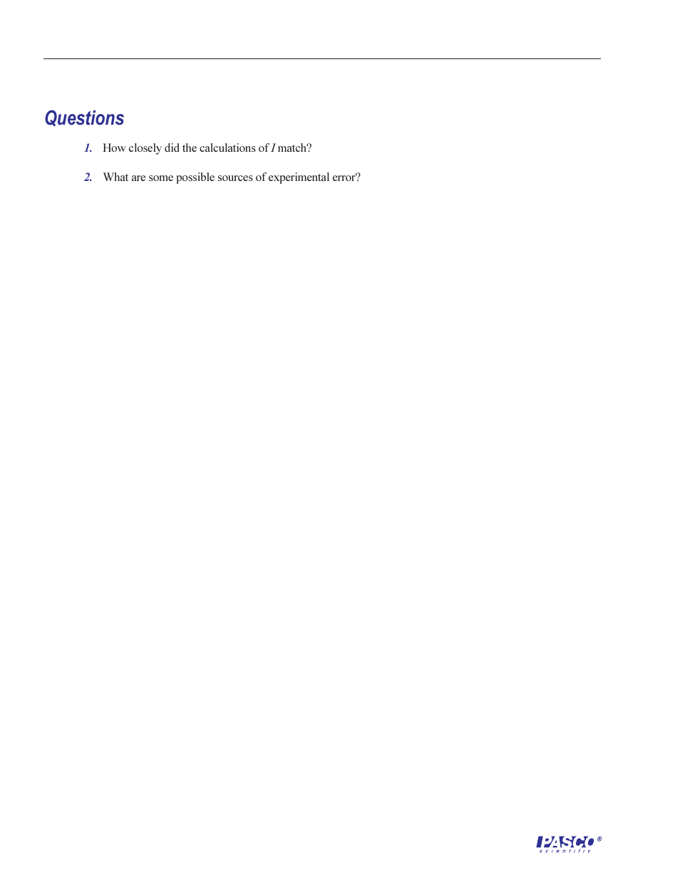 Questions | PASCO ME-6694 TORSION PENDULUM User Manual | Page 16 / 22