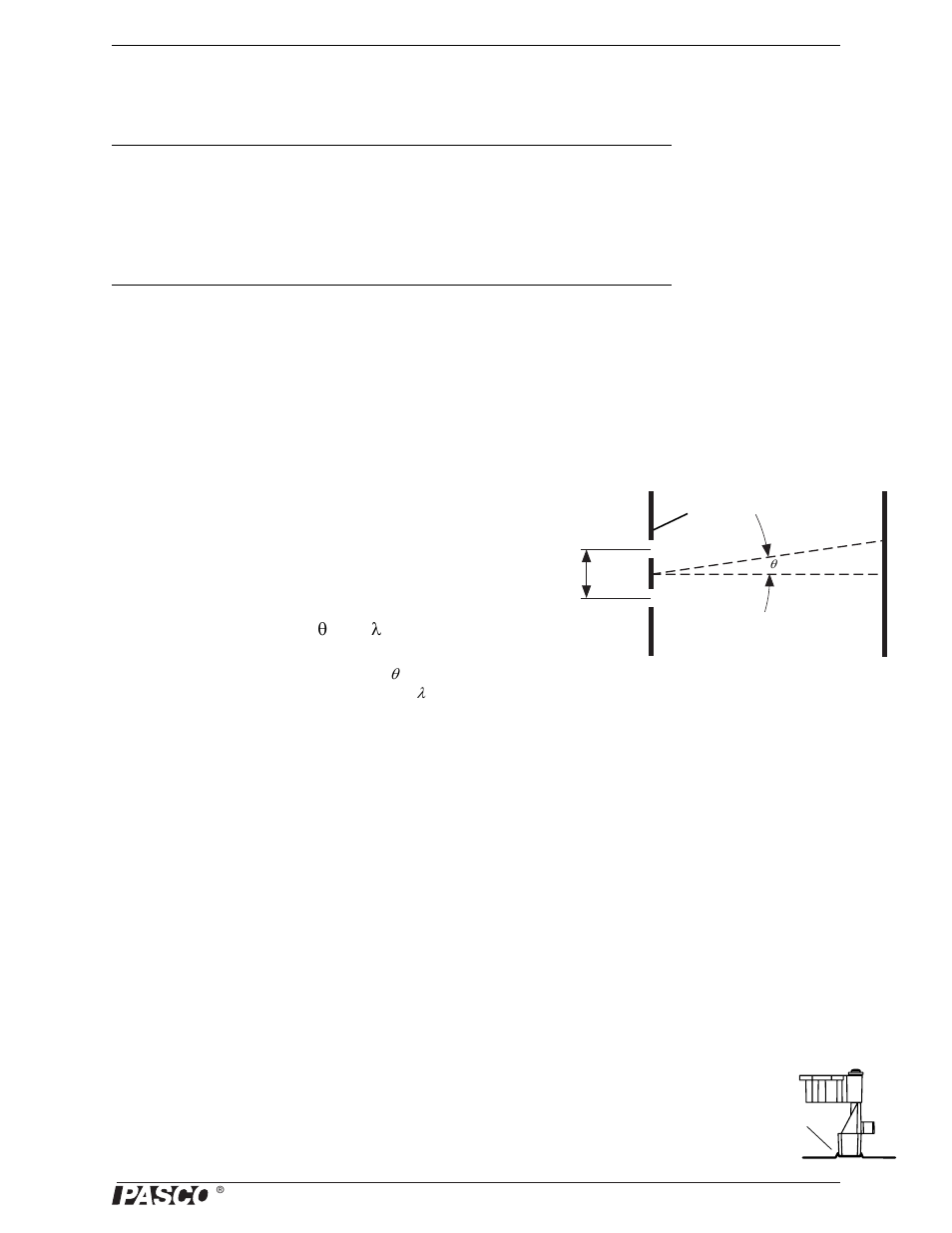 Experiment 4: interference, Purpose, Theory | Setup: straight barriers, Dθ sin m λ | PASCO WA-9899 Ripple Tank System User Manual | Page 21 / 31