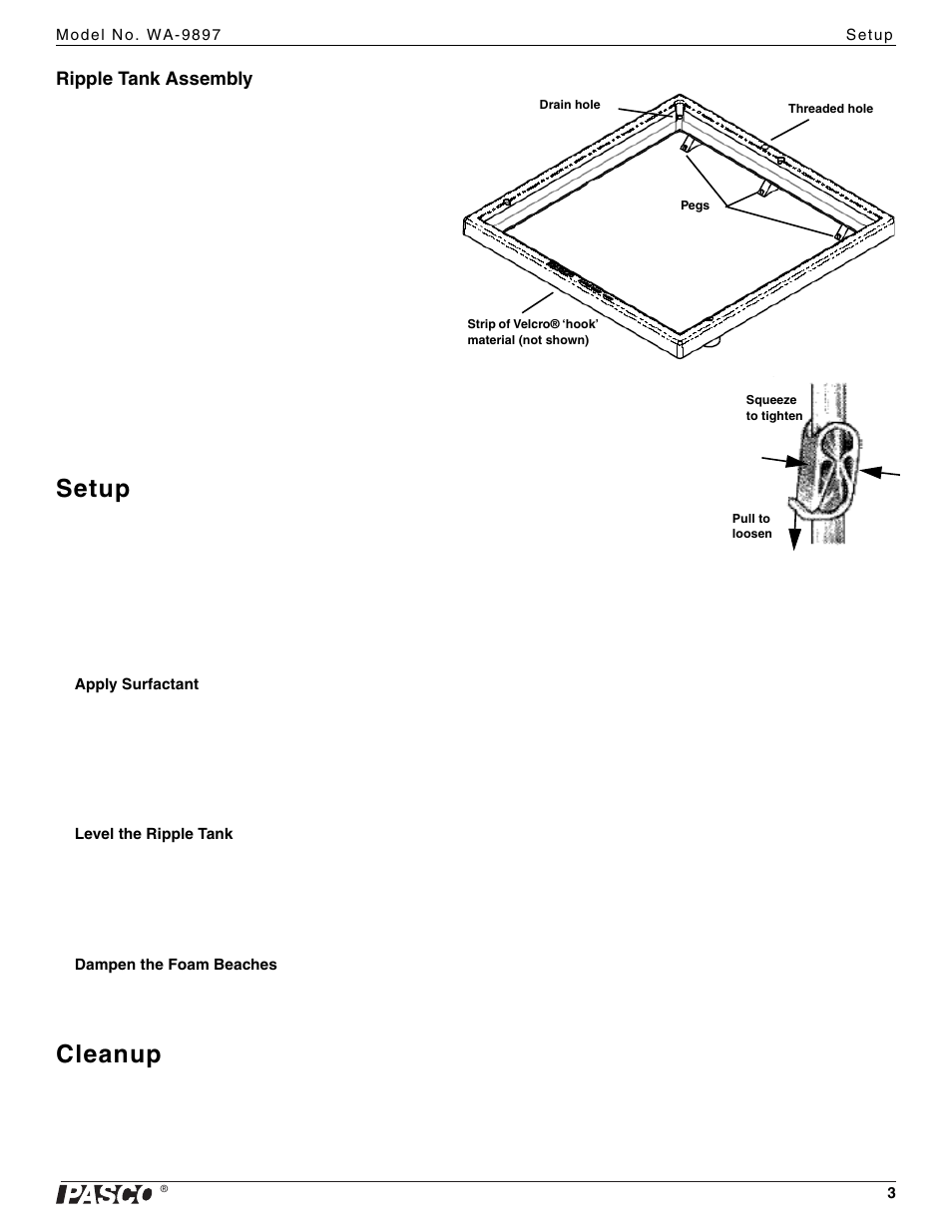 Setup, Cleanup | PASCO WA-9897 Ripple Tank User Manual | Page 3 / 11