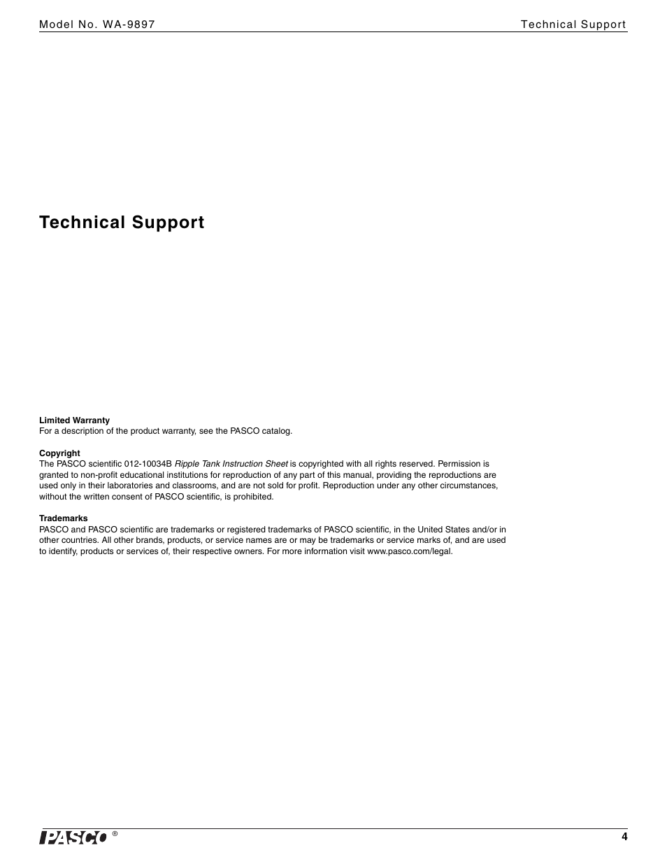 Technical support | PASCO WA-9897 Ripple Tank User Manual | Page 4 / 11