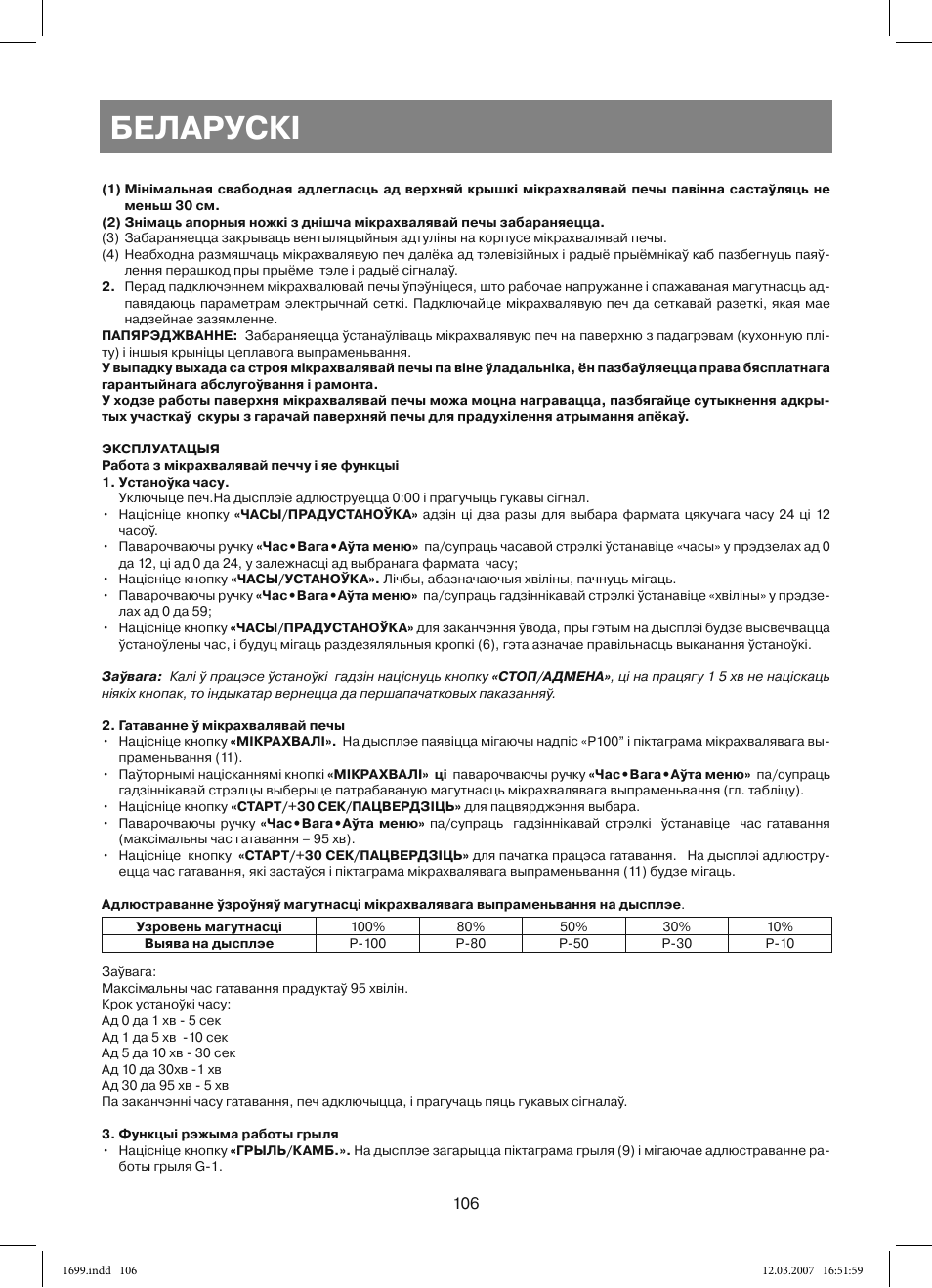 Беларускi | Vitek VT-1699 User Manual | Page 106 / 120