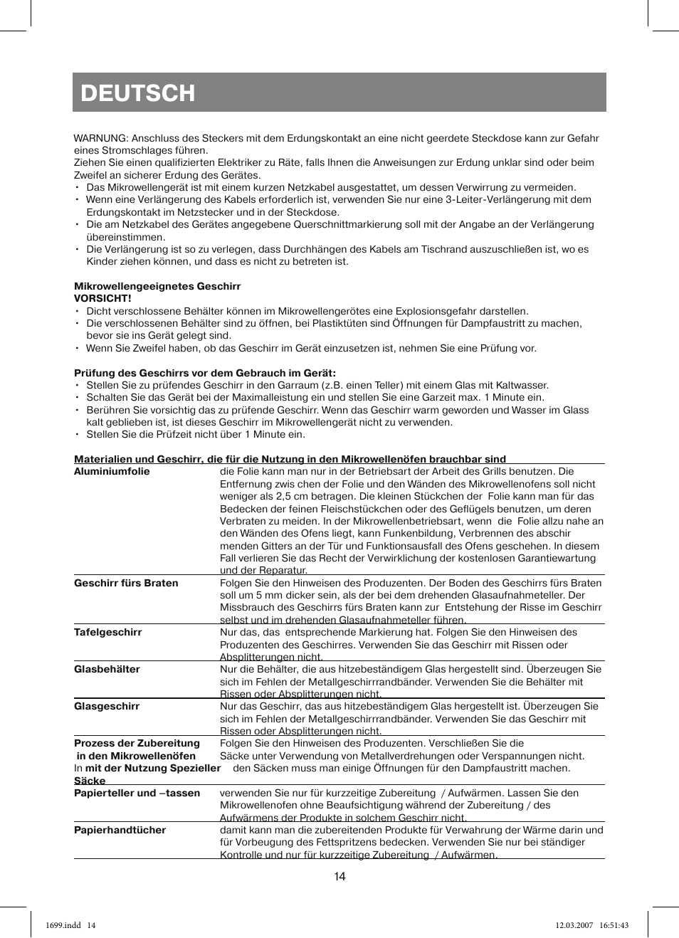 Deutsch | Vitek VT-1699 User Manual | Page 14 / 120