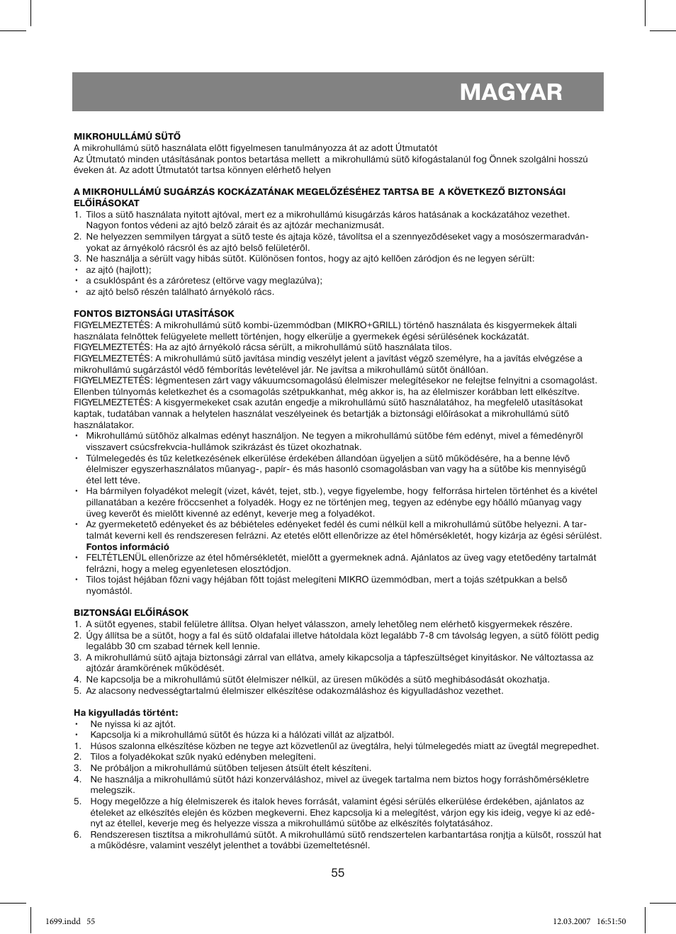 Magyar | Vitek VT-1699 User Manual | Page 55 / 120