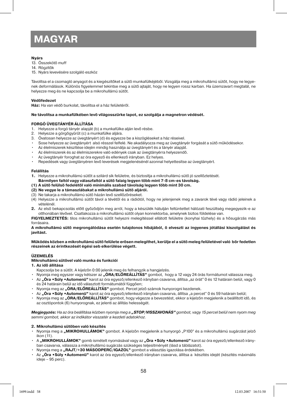 Magyar | Vitek VT-1699 User Manual | Page 58 / 120