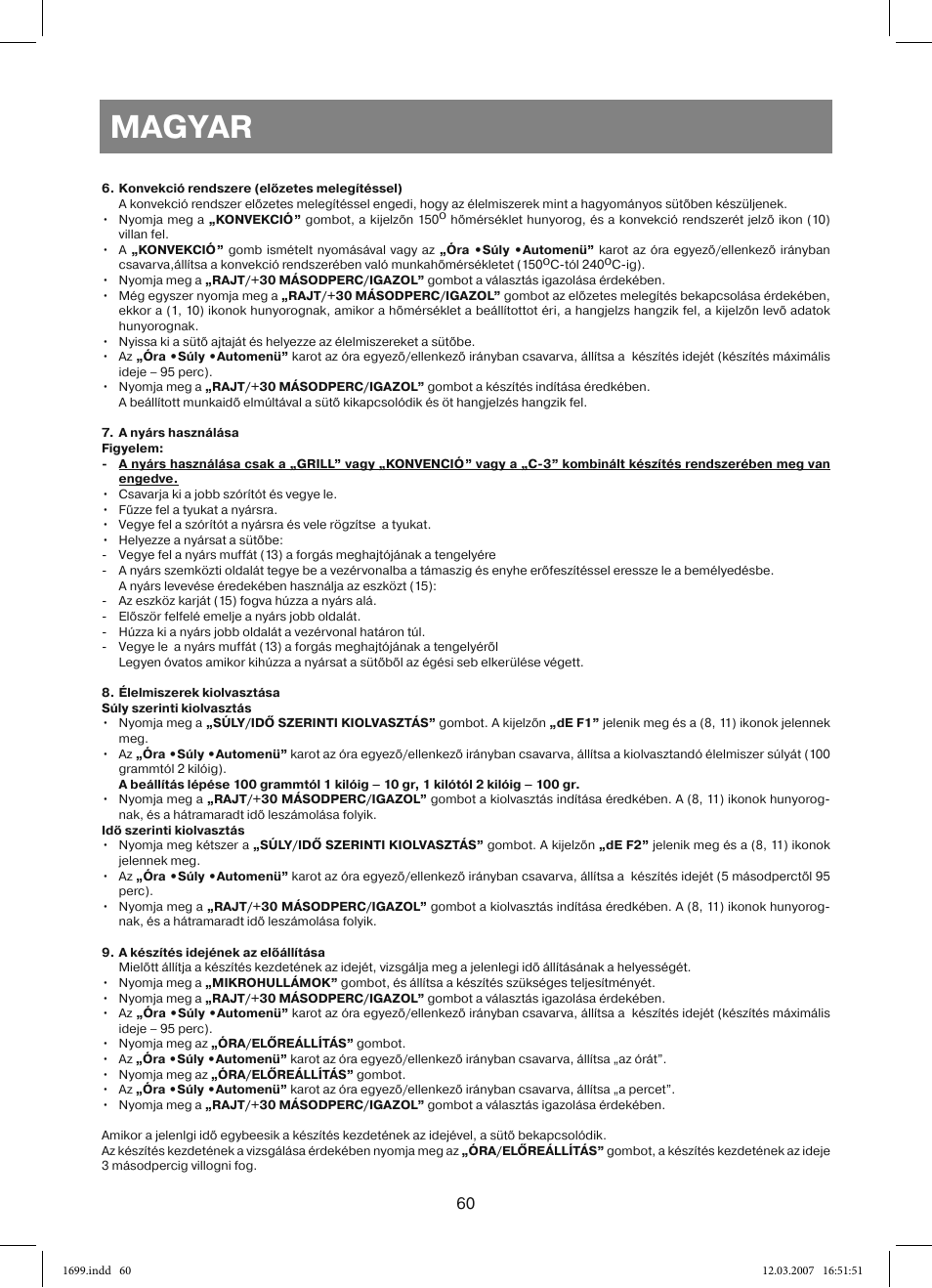 Magyar | Vitek VT-1699 User Manual | Page 60 / 120