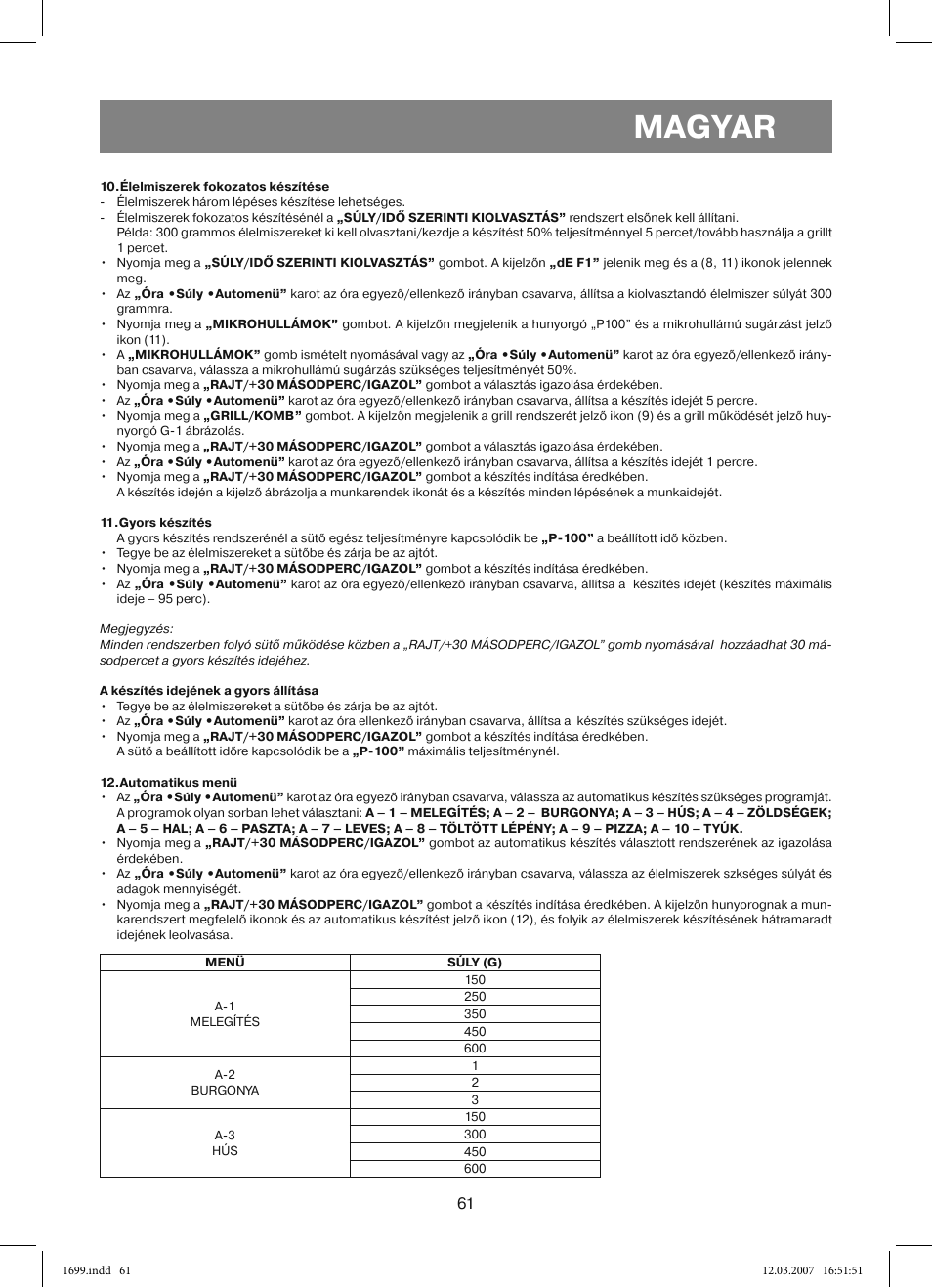Magyar | Vitek VT-1699 User Manual | Page 61 / 120