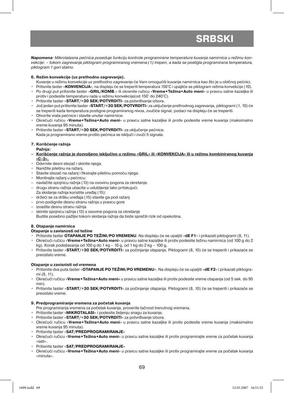 Srbski | Vitek VT-1699 User Manual | Page 69 / 120
