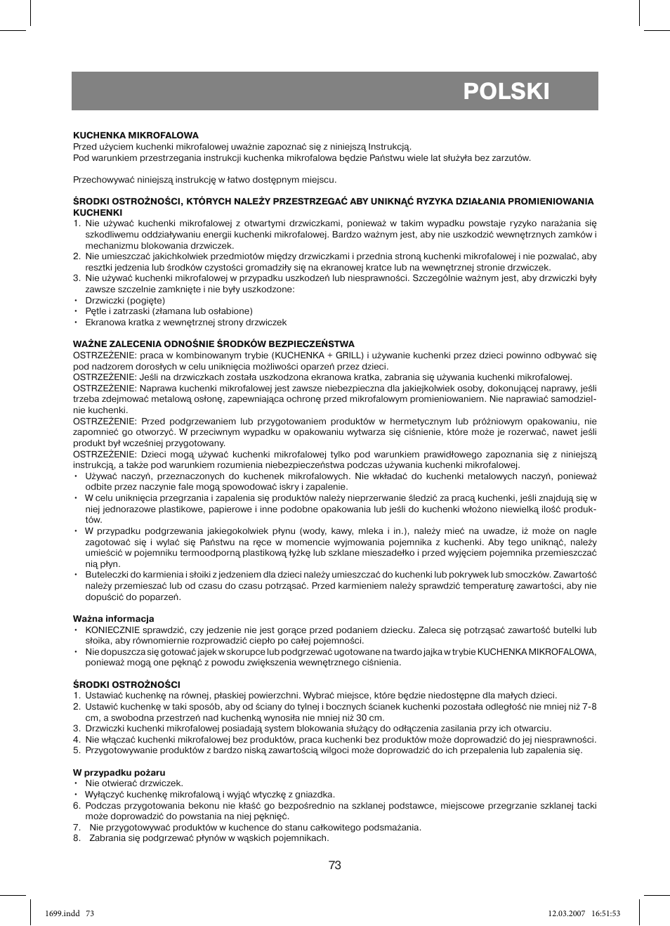 Polski | Vitek VT-1699 User Manual | Page 73 / 120
