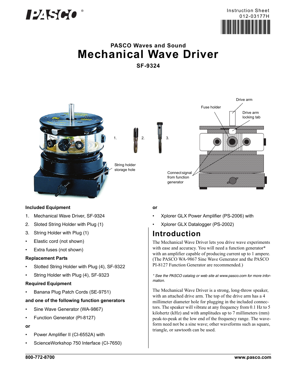 PASCO SF-9324 Mechanical Wave Driver User Manual | 4 pages