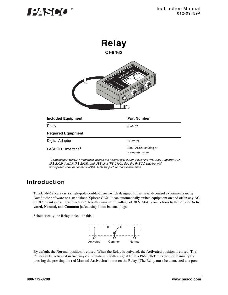 PASCO CI-6462 Relay User Manual | 6 pages