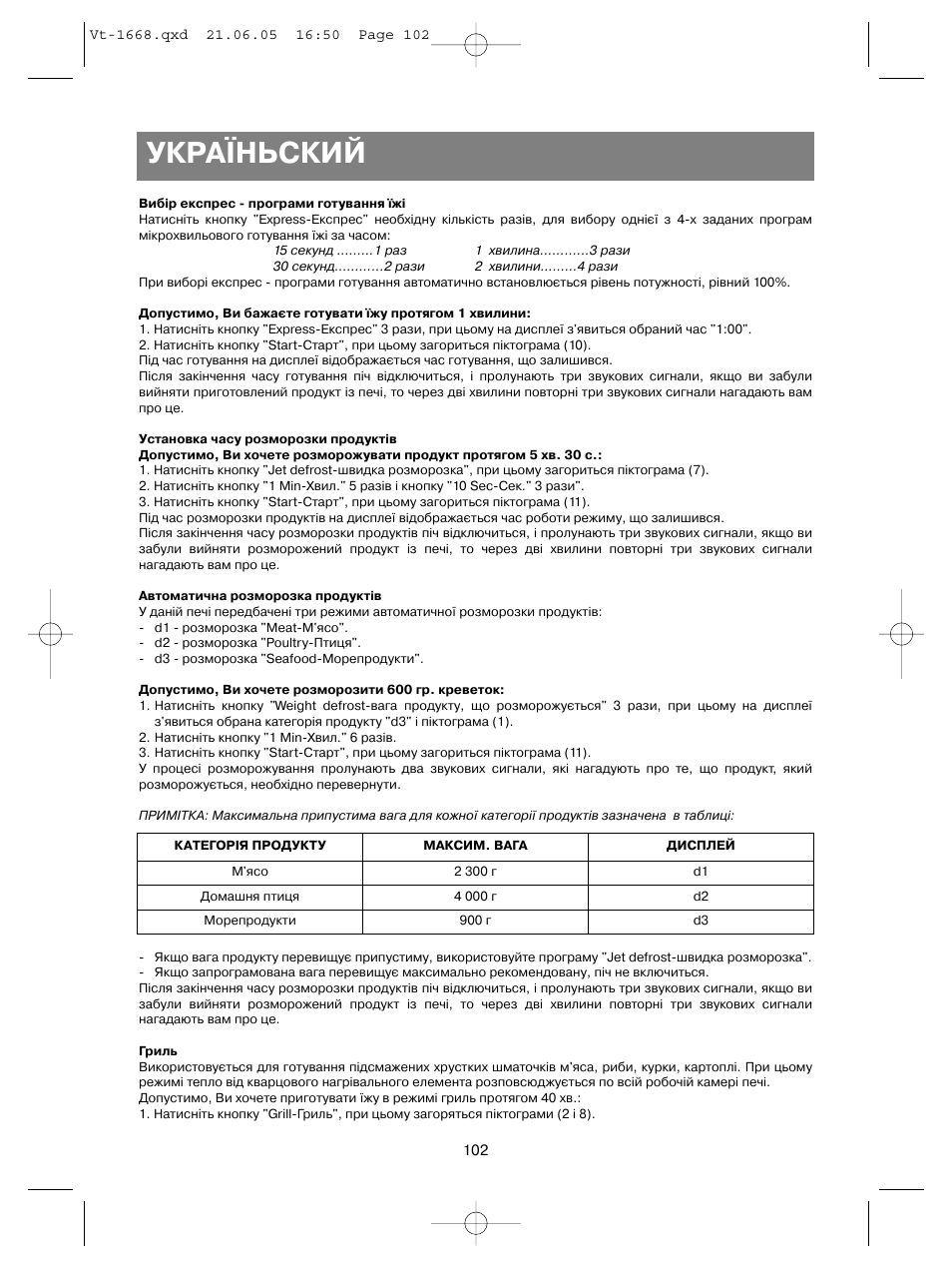 Україньский | Vitek VT-1668 User Manual | Page 102 / 122