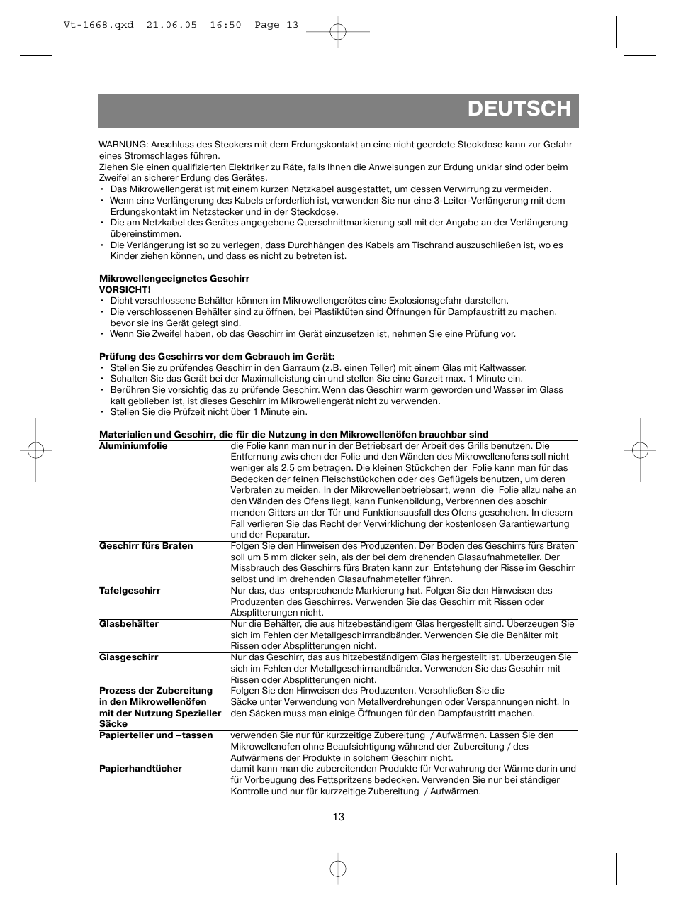 Deutsch | Vitek VT-1668 User Manual | Page 13 / 122