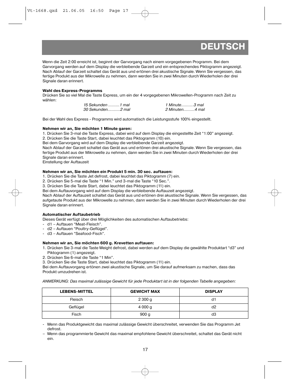 Deutsch | Vitek VT-1668 User Manual | Page 17 / 122