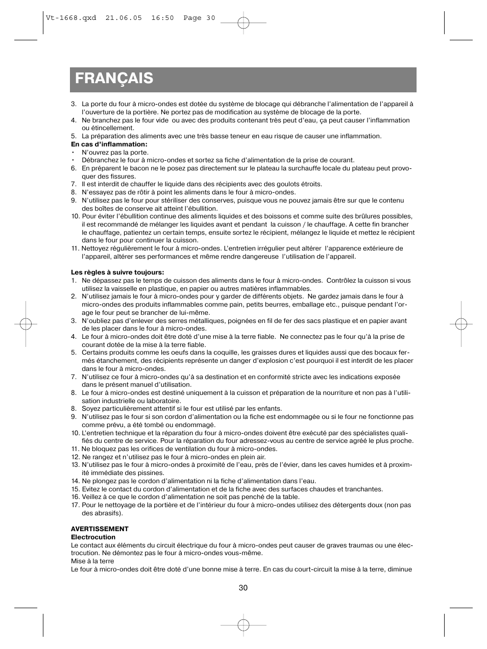 Français | Vitek VT-1668 User Manual | Page 30 / 122
