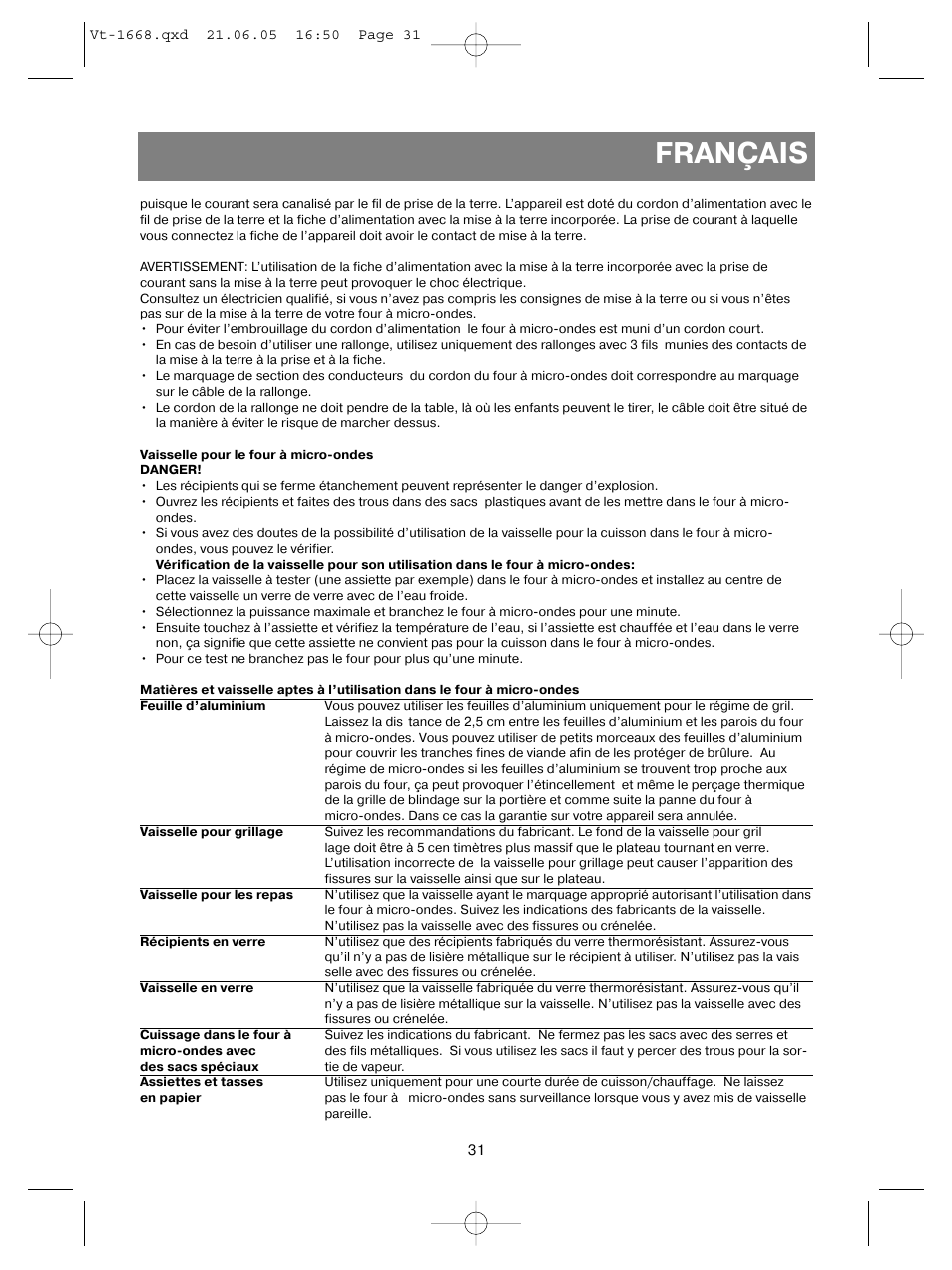 Français | Vitek VT-1668 User Manual | Page 31 / 122