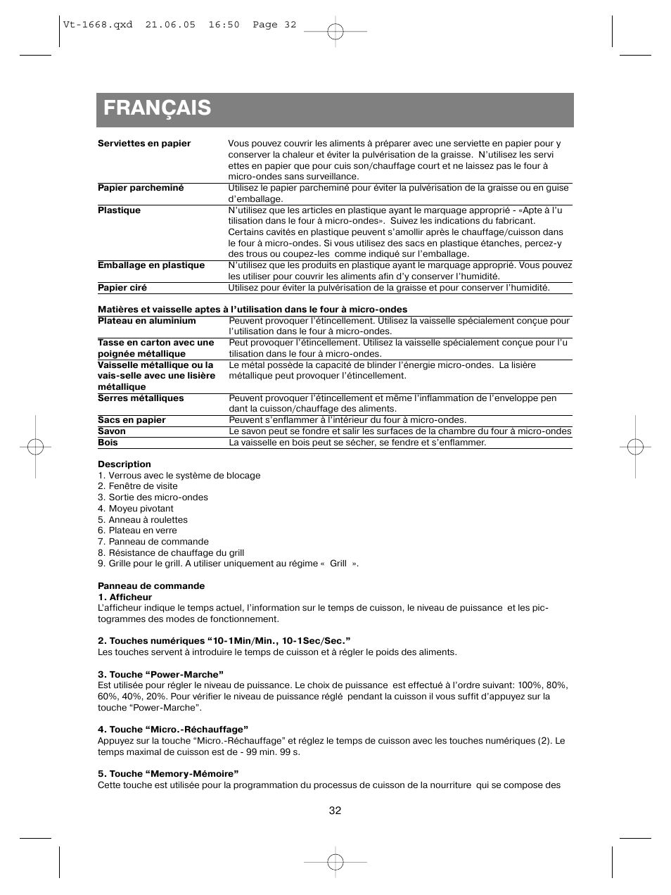 Français | Vitek VT-1668 User Manual | Page 32 / 122