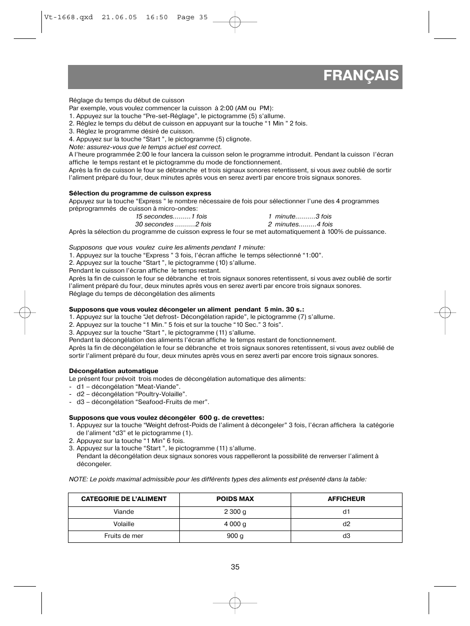 Français | Vitek VT-1668 User Manual | Page 35 / 122