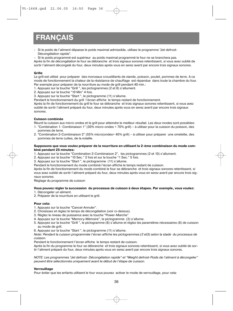 Français | Vitek VT-1668 User Manual | Page 36 / 122