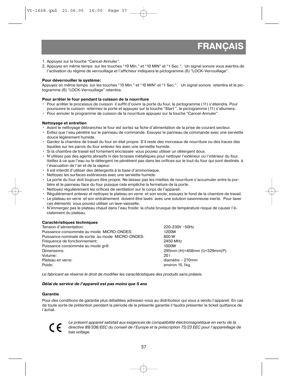 Français | Vitek VT-1668 User Manual | Page 37 / 122
