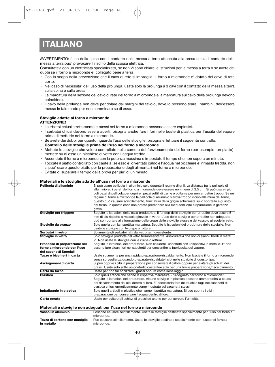 Italiano | Vitek VT-1668 User Manual | Page 40 / 122