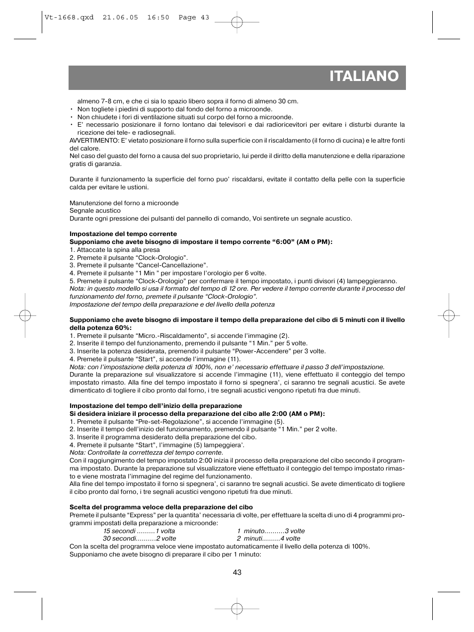 Italiano | Vitek VT-1668 User Manual | Page 43 / 122