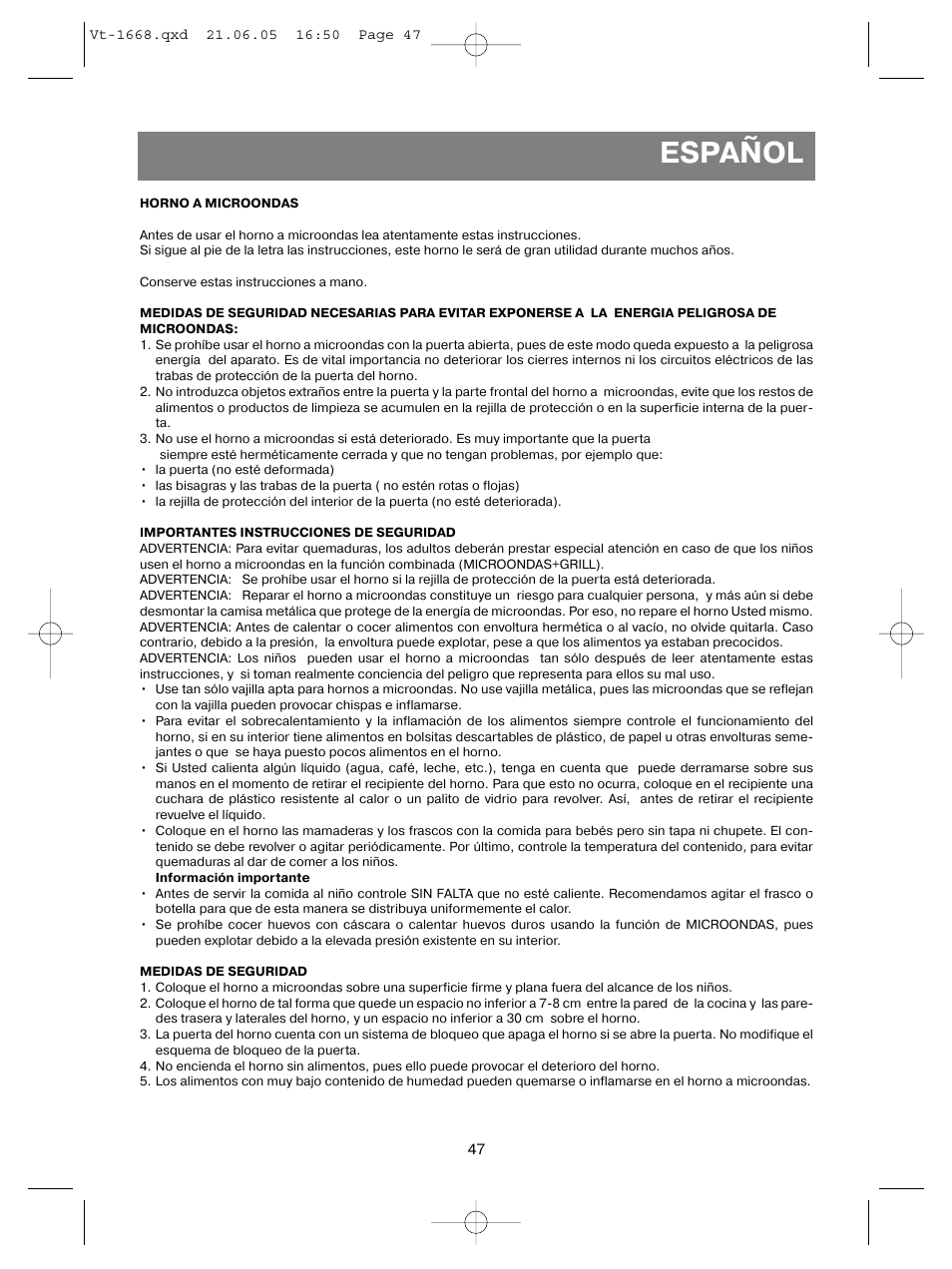 Español | Vitek VT-1668 User Manual | Page 47 / 122