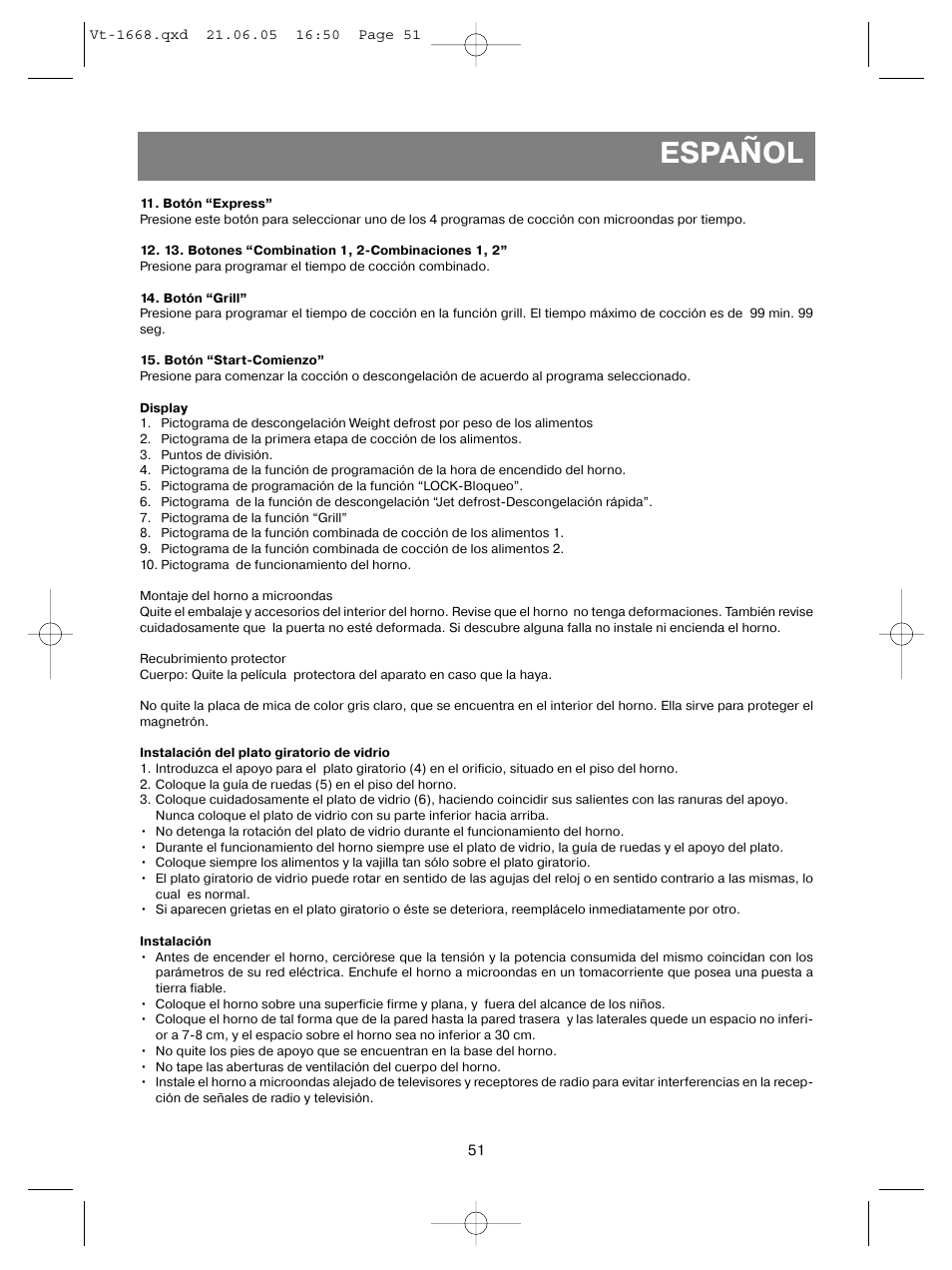 Español | Vitek VT-1668 User Manual | Page 51 / 122