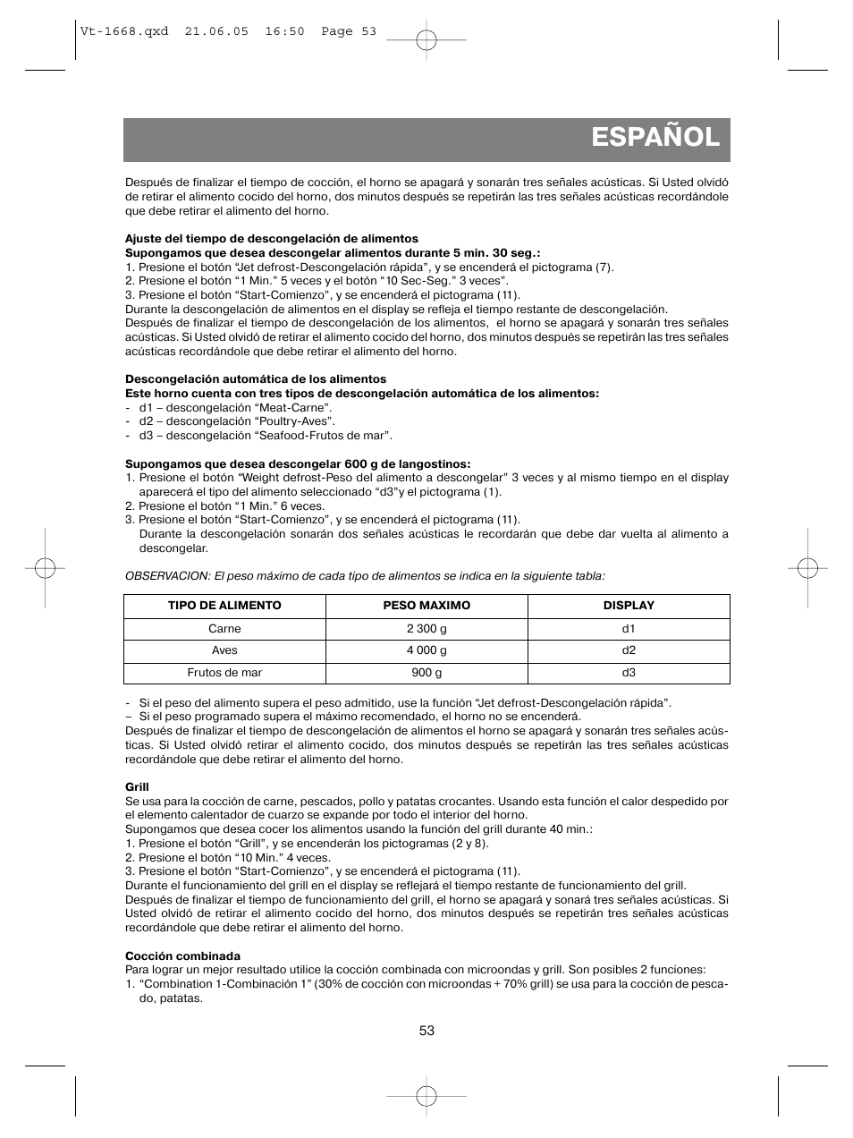 Español | Vitek VT-1668 User Manual | Page 53 / 122