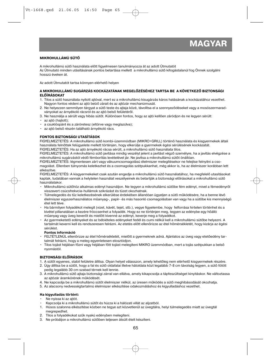 Magyar | Vitek VT-1668 User Manual | Page 65 / 122