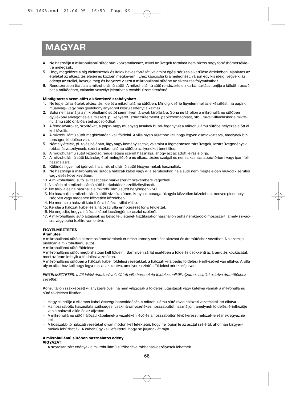 Magyar | Vitek VT-1668 User Manual | Page 66 / 122